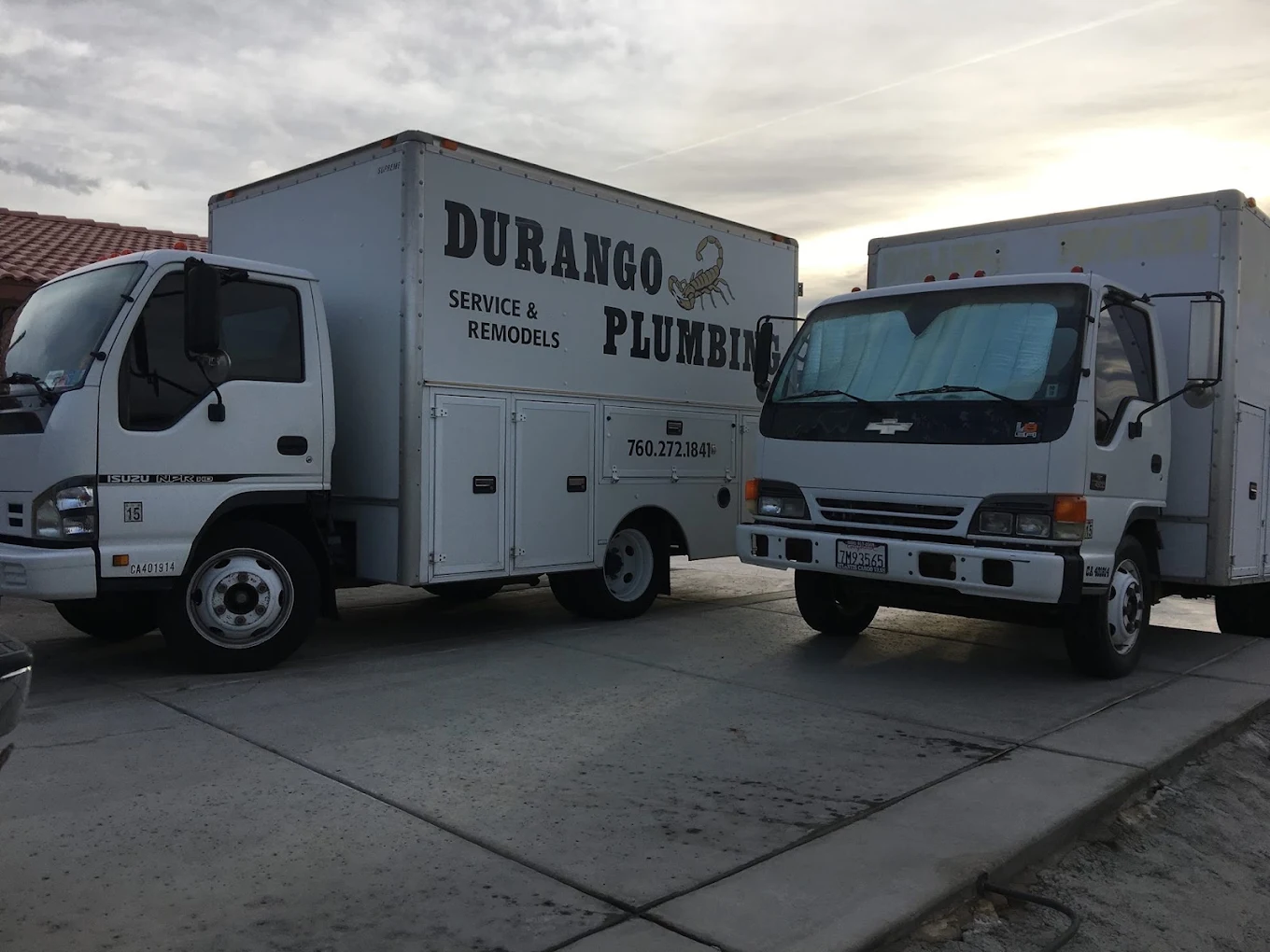 Durango Plumbing service trucks in the Coachella Valley